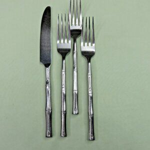 Bamboo Hampton Lot of 4 Pieces 1 Table Knife 4 Dinner Forks 8 in Stainless